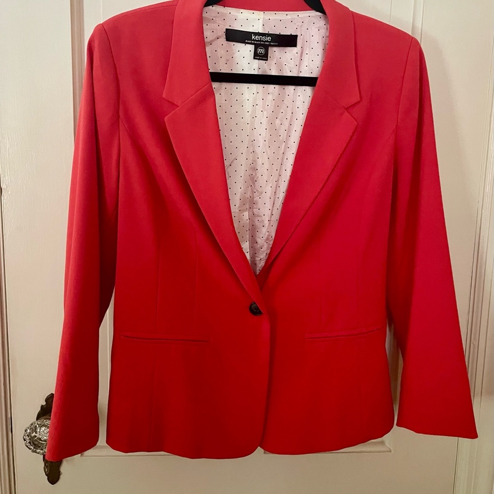 Kensie Blazer Womens Medium Red Jacket Office Casual Work Minimalist Capsule EUC